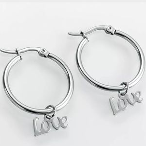 18kgf silver love charm hoops stainless steel